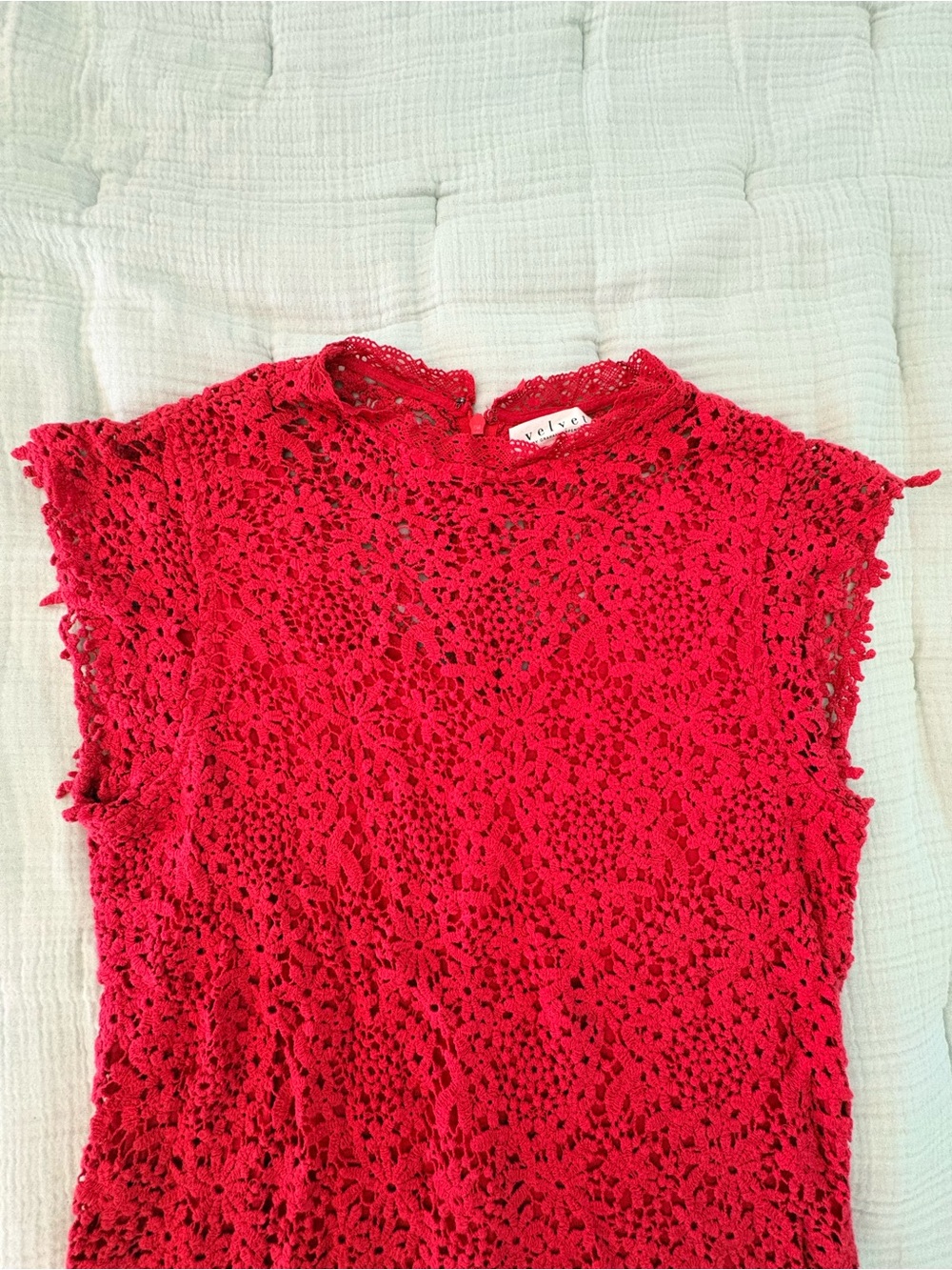 Anthropologie Velvet by Graham & Spencer Red Crochet Lace Midi Dress